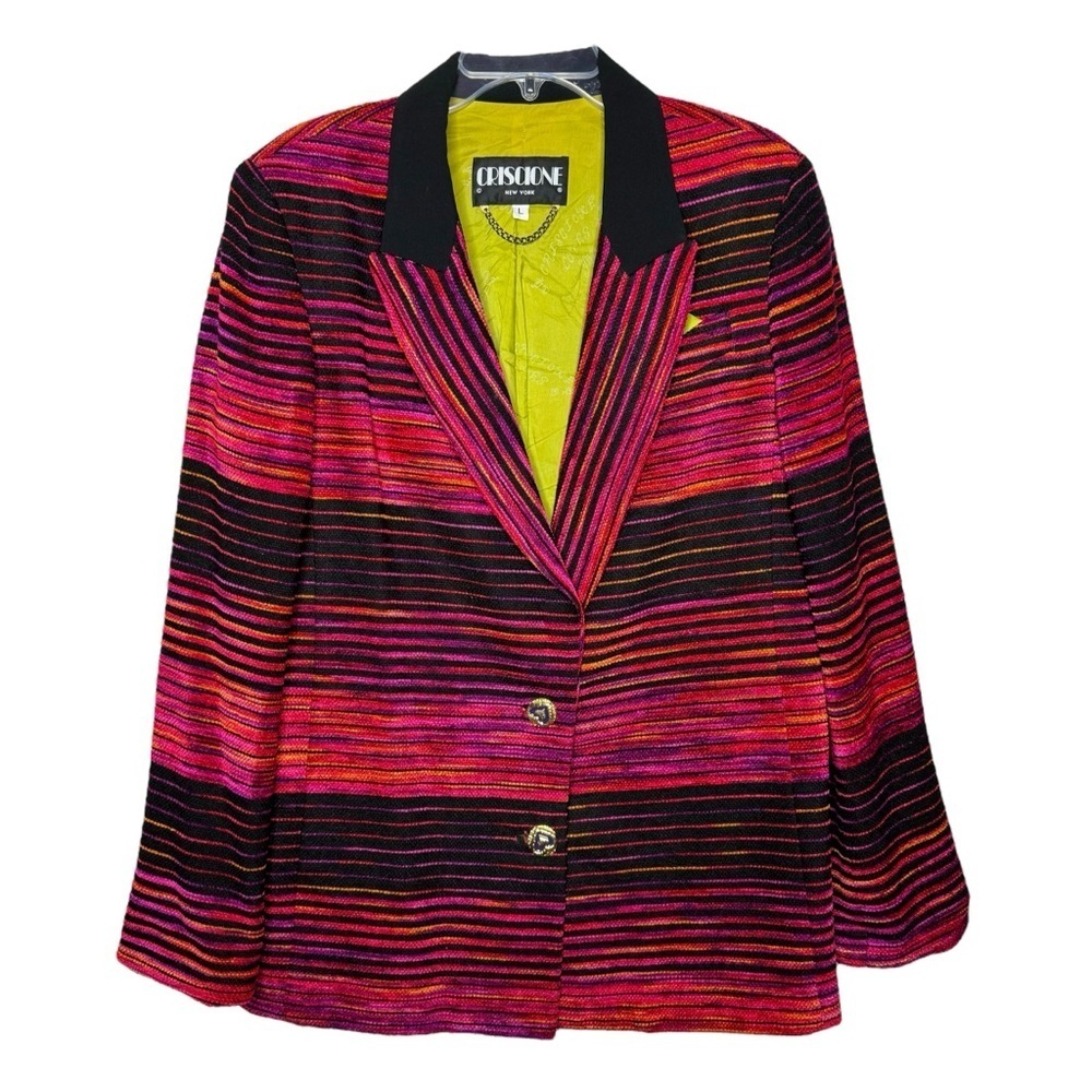 CRISCIONE - Vintage Multicolor Striped Button Front Chenille Blazer - Size Large